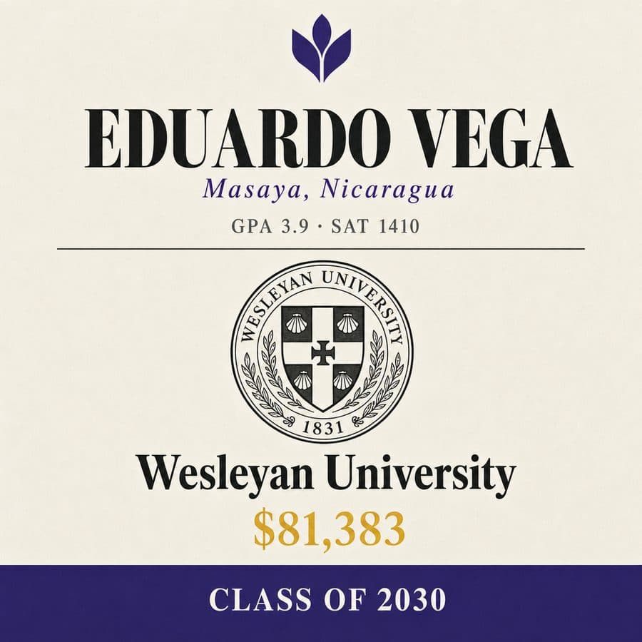 Eduardo — admitted to Wesleyan